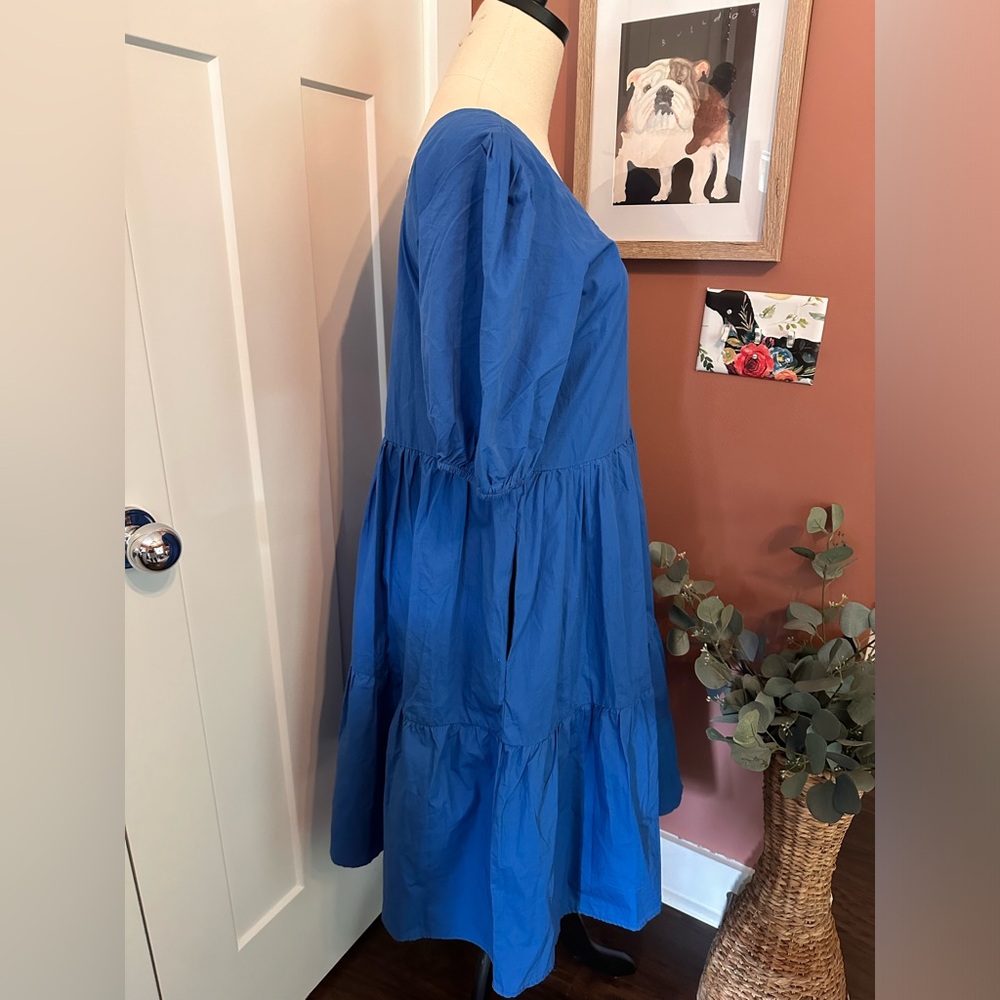 NWOT Maude Vivante Aria midi Royal blue L puff sleeve tiered 100% cotton dress - Picture 6 of 15